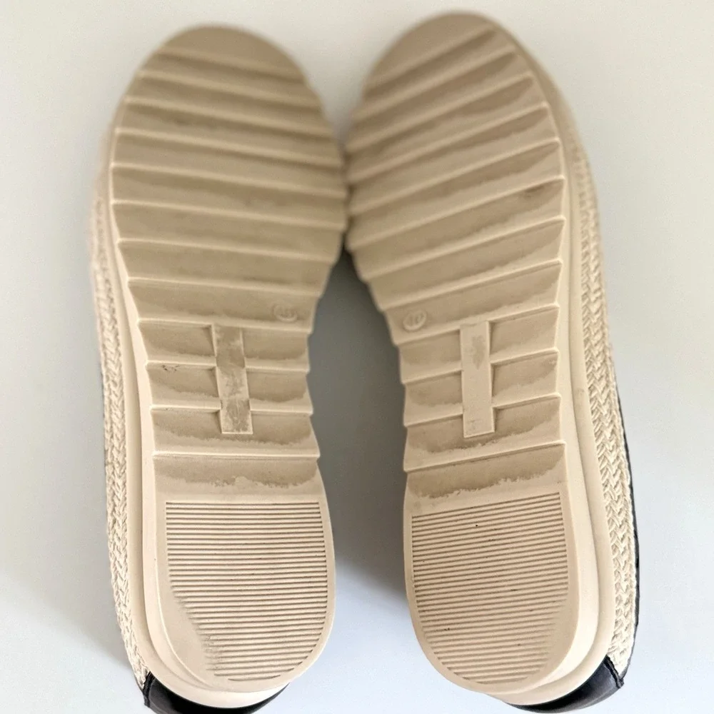 Enjoiya Women's Cut Out Slip‎ On Black Beige Espadrille Look Size 40 US 9 - 9.5